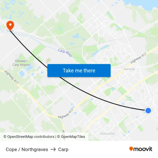 Cope / Northgraves to Carp map
