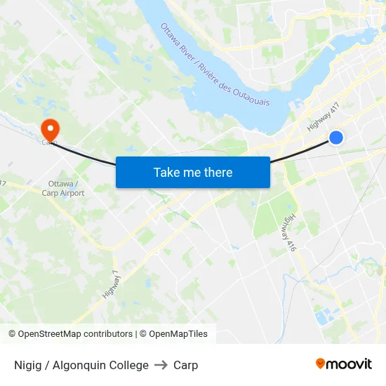 Nigig / Algonquin College to Carp map