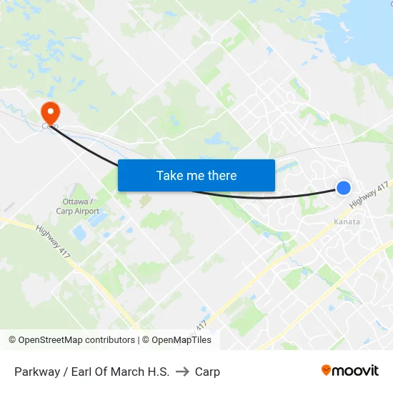 Parkway / Earl Of March H.S. to Carp map