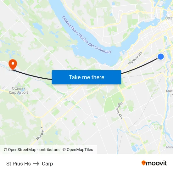 St Pius Hs to Carp map