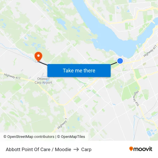 Abbott Point Of Care / Moodie to Carp map