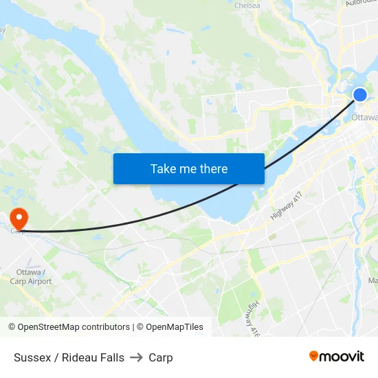 Sussex / Rideau Falls to Carp map