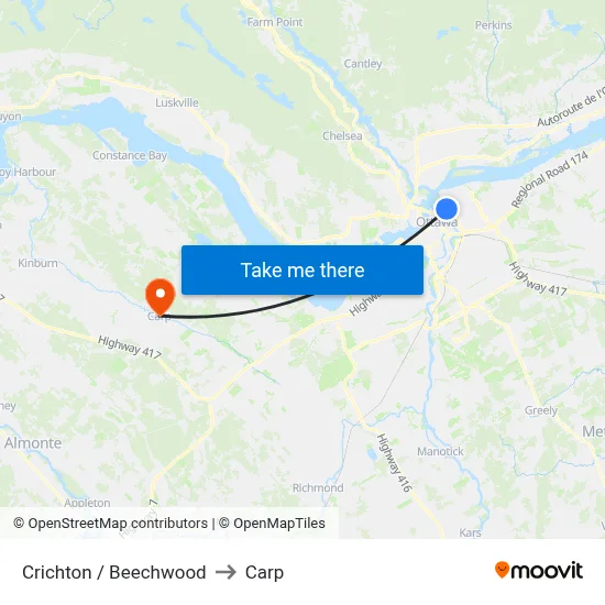 Crichton / Beechwood to Carp map