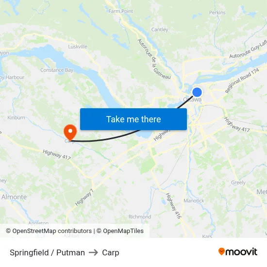Springfield / Putman to Carp map