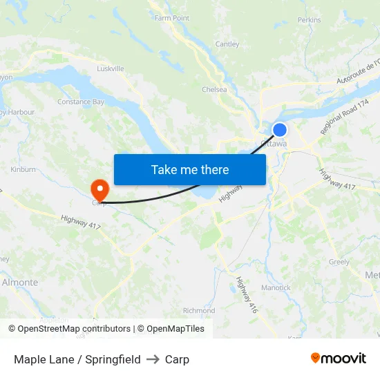 Maple Lane / Springfield to Carp map