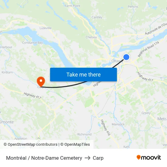 Montréal / Notre-Dame Cemetery to Carp map