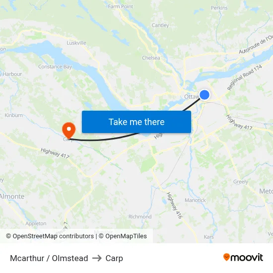 Mcarthur / Olmstead to Carp map