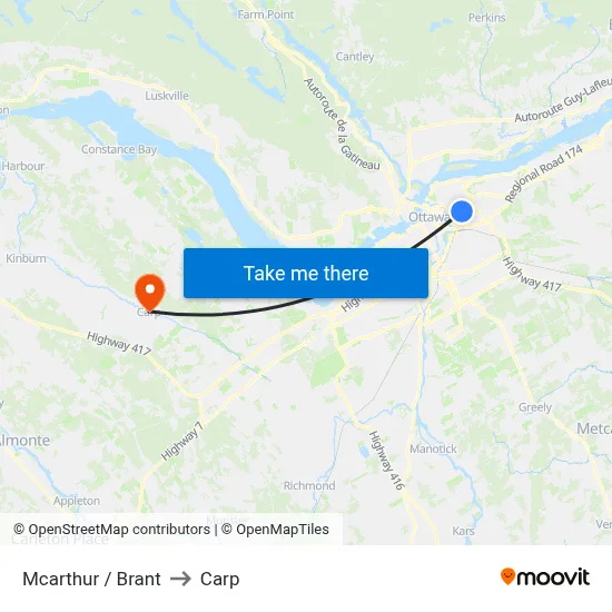 Mcarthur / Brant to Carp map