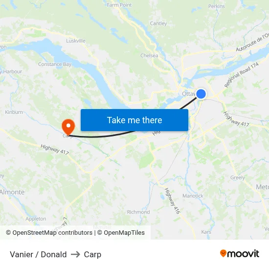 Vanier / Donald to Carp map