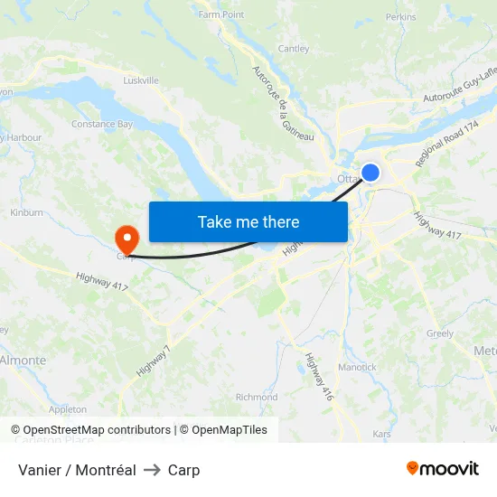 Vanier / Montréal to Carp map