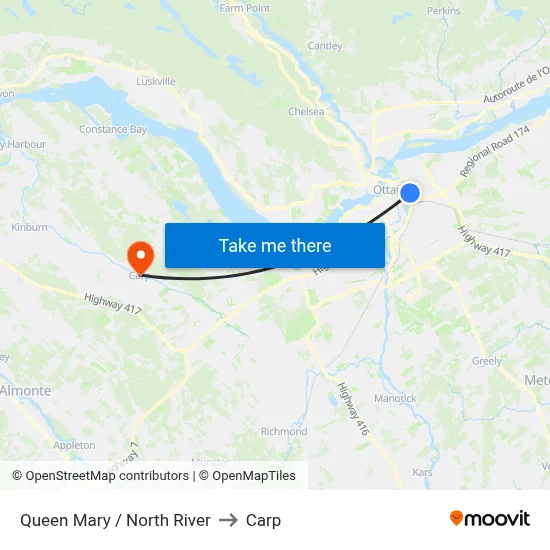 Queen Mary / North River to Carp map