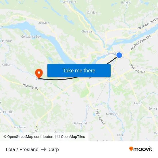 Lola / Presland to Carp map