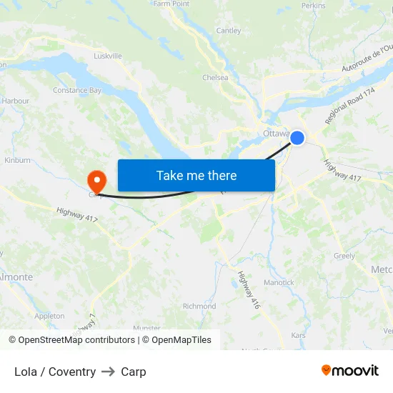 Lola / Coventry to Carp map