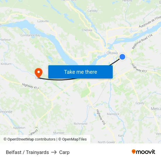 Belfast / Trainyards to Carp map