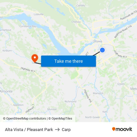 Alta Vista / Pleasant Park to Carp map