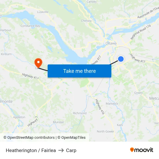 Heatherington / Fairlea to Carp map