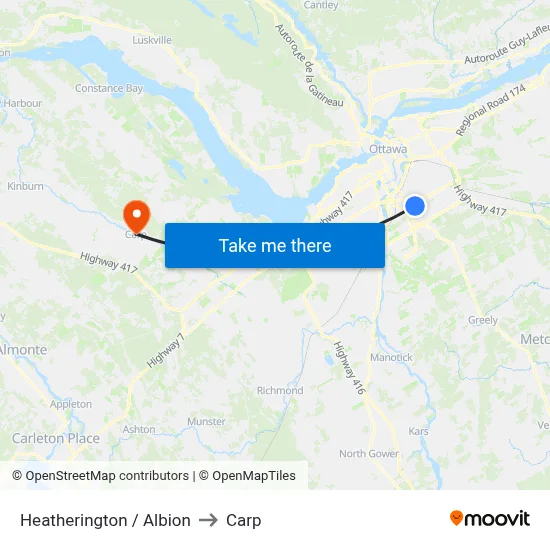 Heatherington / Albion to Carp map