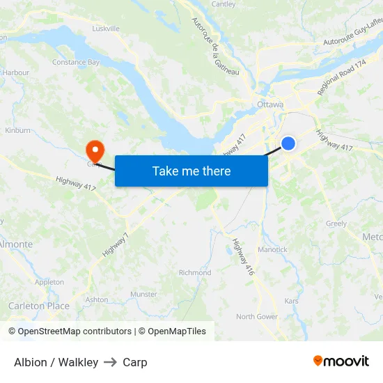 Albion / Walkley to Carp map