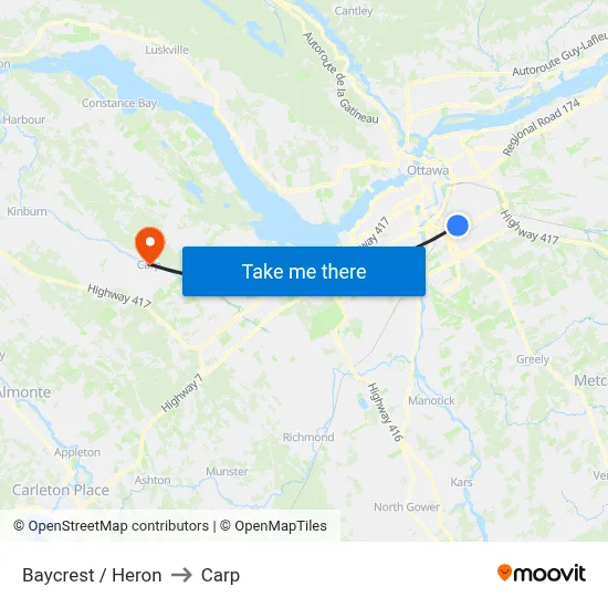 Baycrest / Heron to Carp map