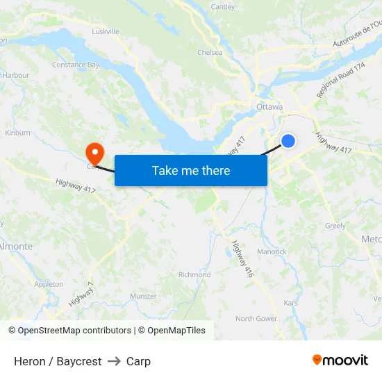 Heron / Baycrest to Carp map