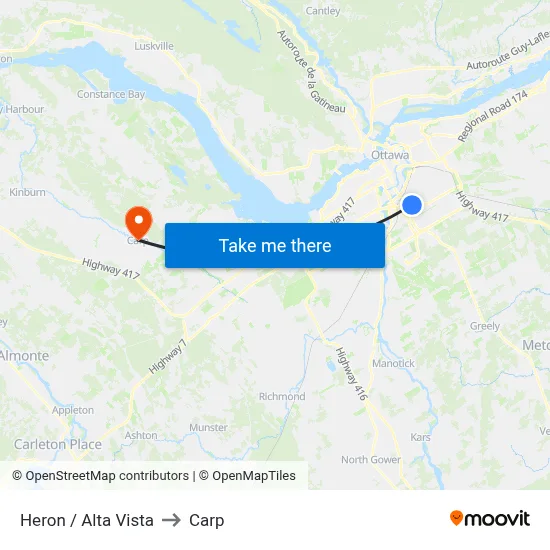 Heron / Alta Vista to Carp map