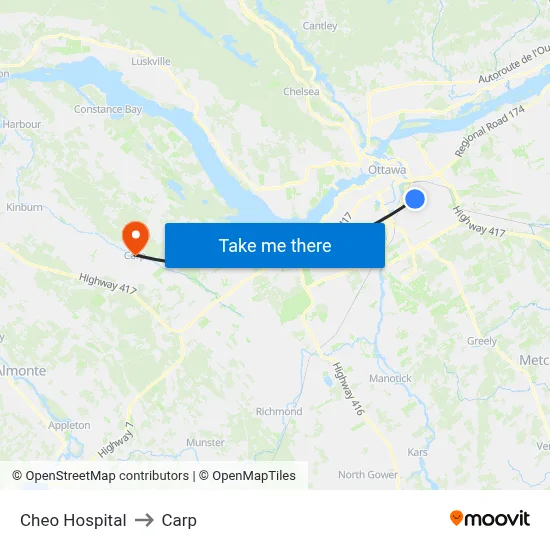 Cheo Hospital to Carp map