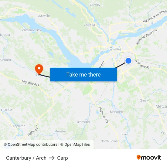Canterbury / Arch to Carp map