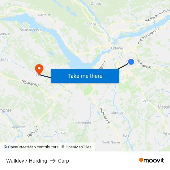 Walkley / Harding to Carp map