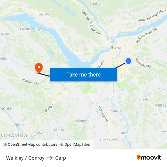 Walkley / Conroy to Carp map