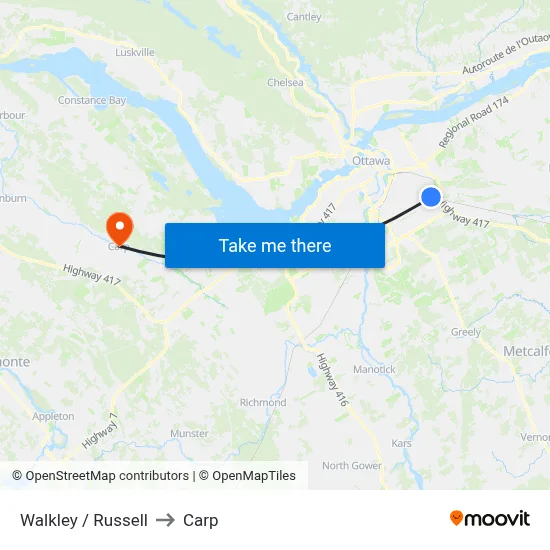 Walkley / Russell to Carp map