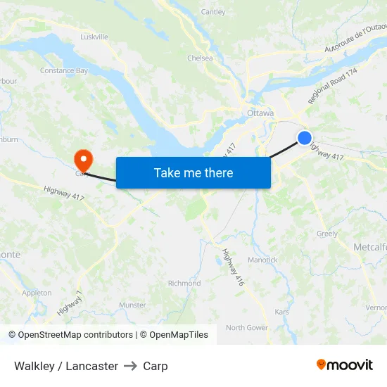 Walkley / Lancaster to Carp map