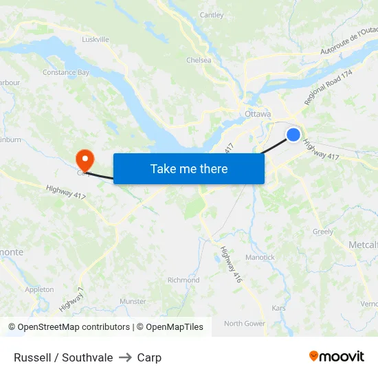 Russell / Southvale to Carp map