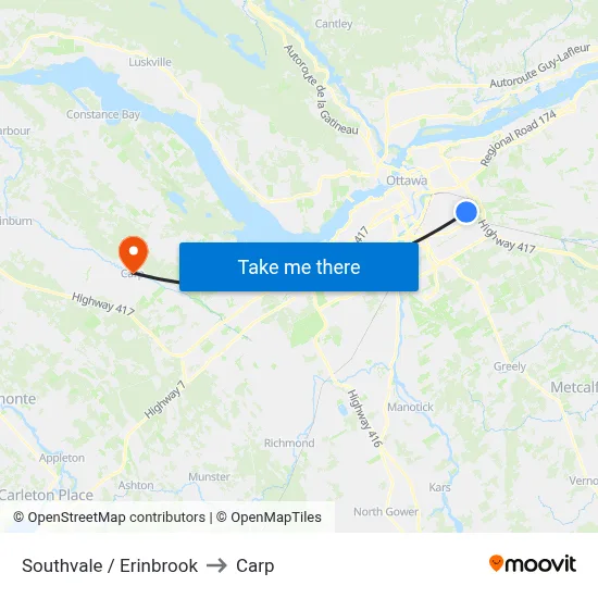 Southvale / Erinbrook to Carp map