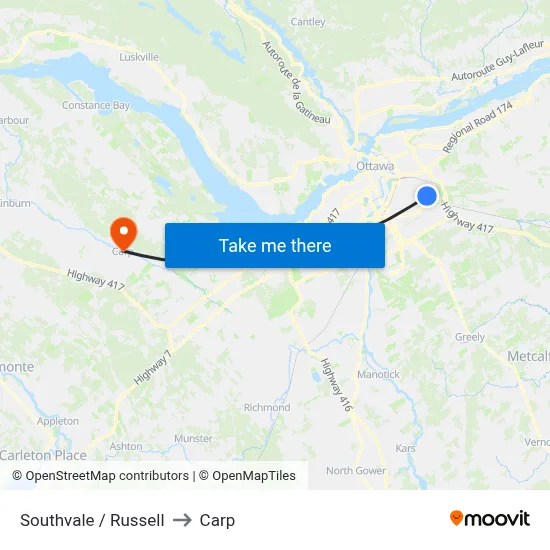 Southvale / Russell to Carp map
