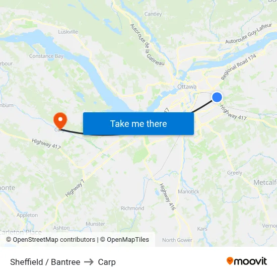 Sheffield / Bantree to Carp map
