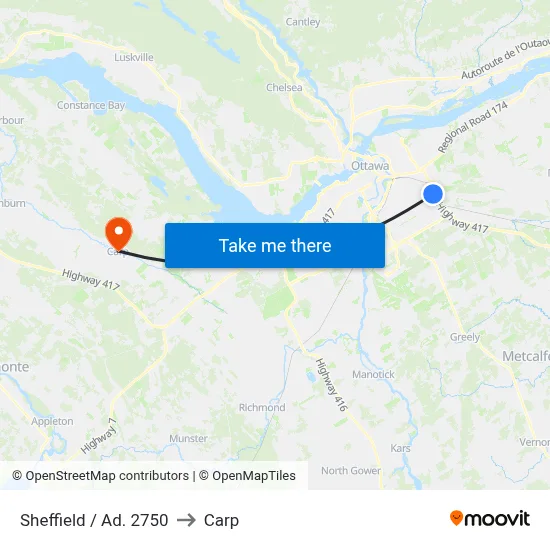 Sheffield / Ad. 2750 to Carp map