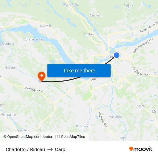 Charlotte / Rideau to Carp map