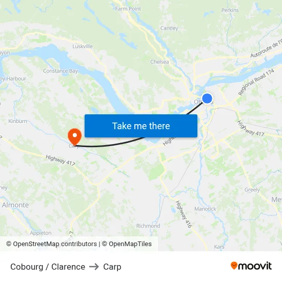 Cobourg / Clarence to Carp map