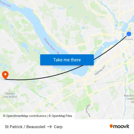St Patrick / Beausoleil to Carp map