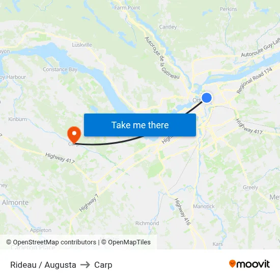 Rideau / Augusta to Carp map