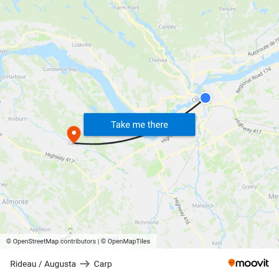 Rideau / Augusta to Carp map