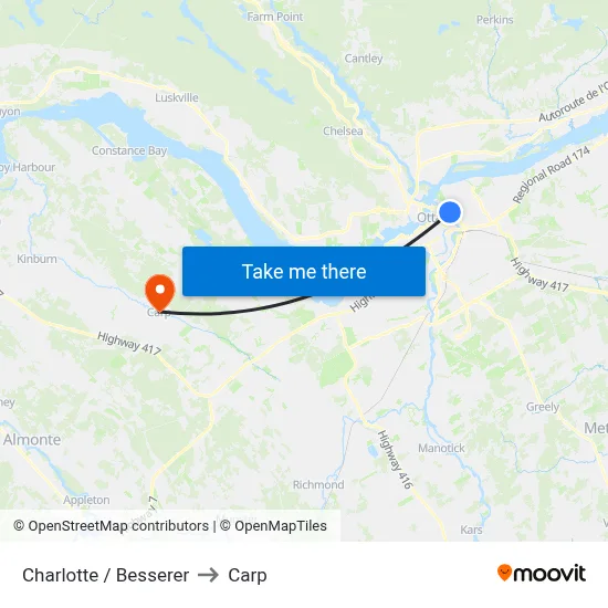 Charlotte / Besserer to Carp map
