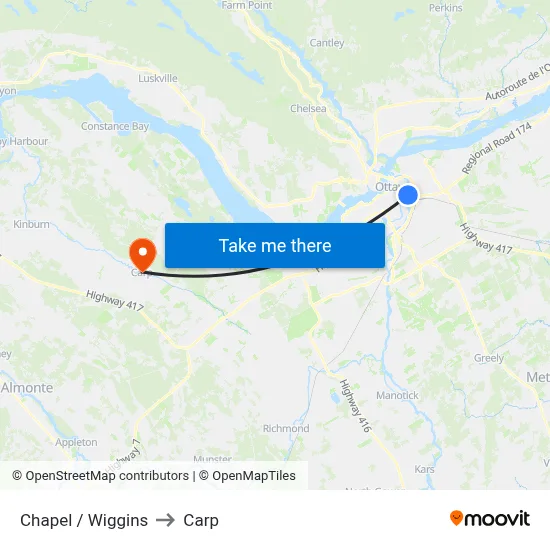 Chapel / Wiggins to Carp map