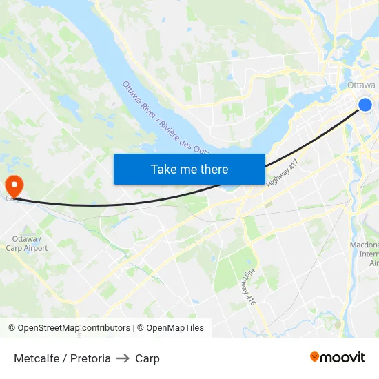 Metcalfe / Pretoria to Carp map