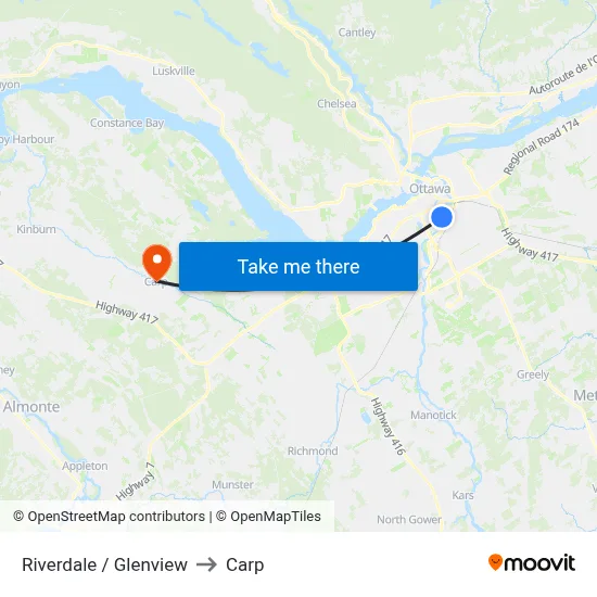 Riverdale / Glenview to Carp map