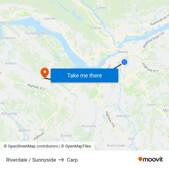 Riverdale / Sunnyside to Carp map