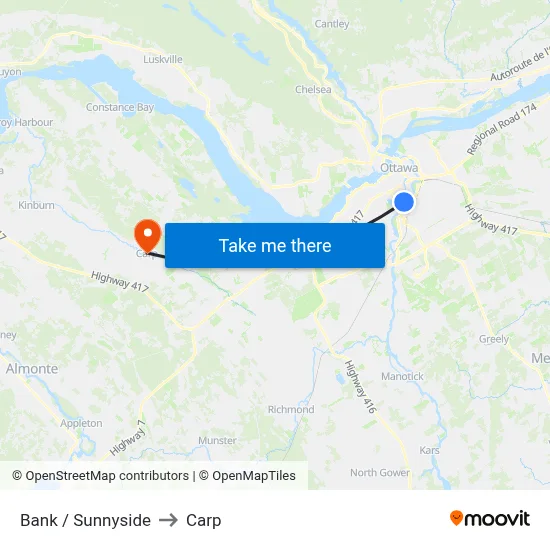 Bank / Sunnyside to Carp map