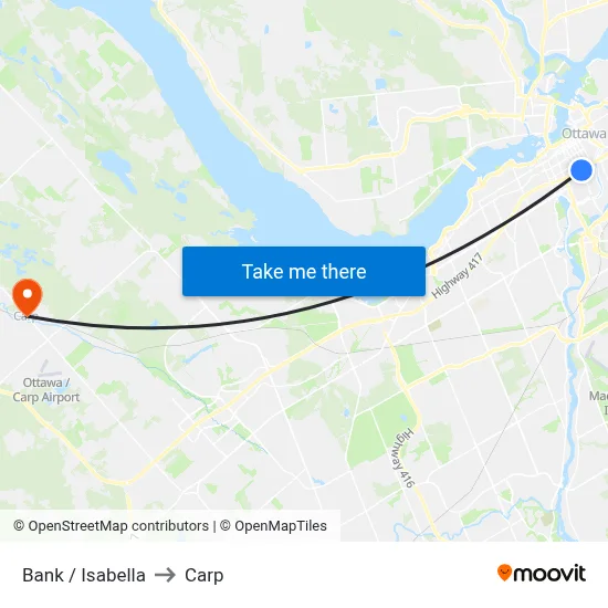 Bank / Isabella to Carp map