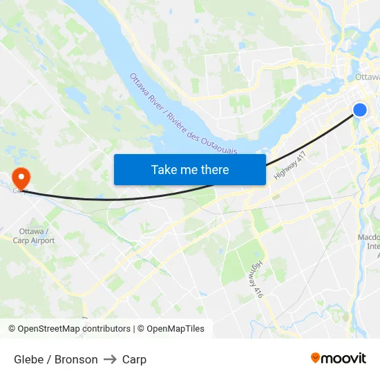 Glebe / Bronson to Carp map