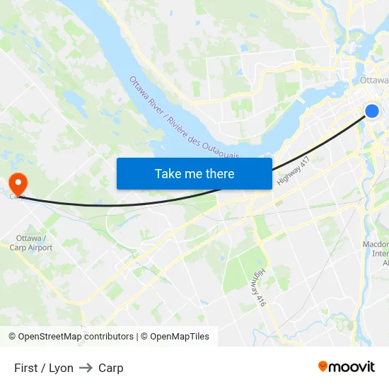 First / Lyon to Carp map